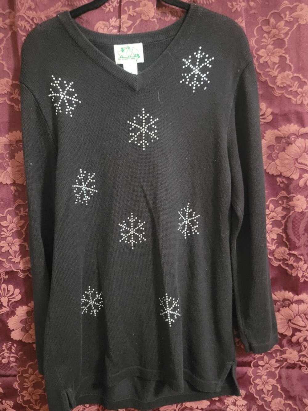 Quacker Factory Knit Rhinestone Snowflake Sweater Women's Size Medium